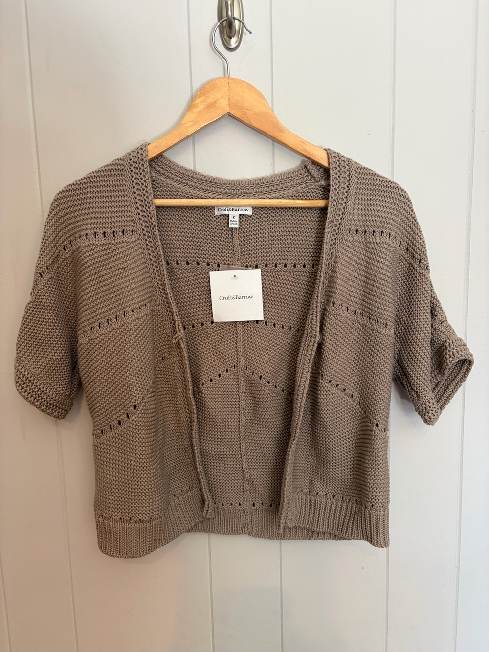 croft & barrow Taupe Short-Sleeve Open-Front Knit Cardigan NWT